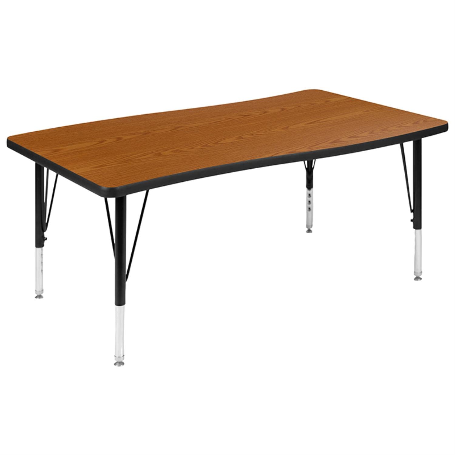 Flash Furniture Wren 28"W X 47.5"L Rectangular Wave Flexible Collaborative Oak Thermal Laminate Activity Table - Height Adjustable Short Legs